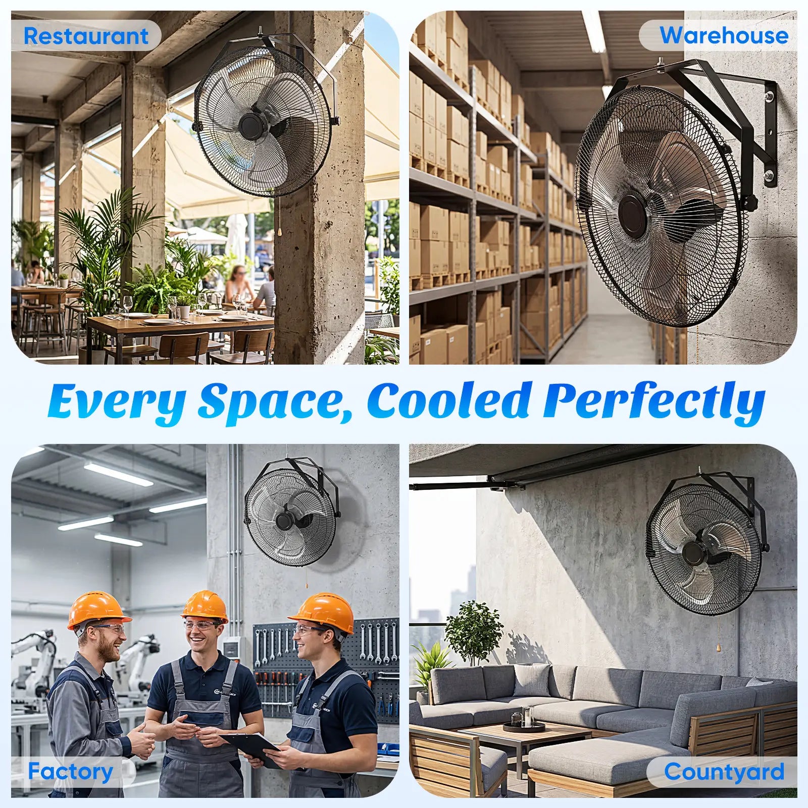 【Mother'Sdaygift】Metal Wall Mount Fan, 3-Speed High Velocity Fan with 3400 CFM, Vertical & Horizontal Adjustable Tilt for Warehouse, Industrial, Greenhouse, Commercial