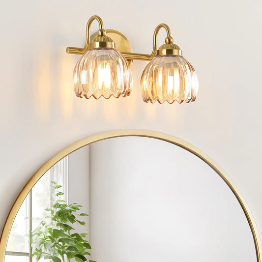 Vintage Bathroom Light Fixtures, Brass Vanity Lights with Tulip Glass Shade, Vanity Sconces for Bathroom Bedroom Living Room Hallway Tiktokshopspringglowup