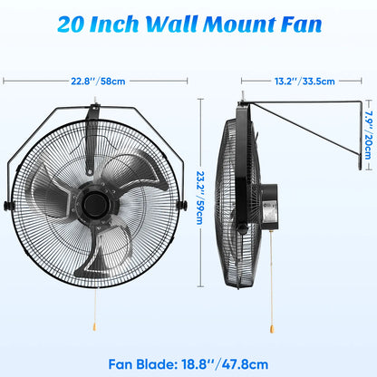 【Mother'Sdaygift】Metal Wall Mount Fan, 3-Speed High Velocity Fan with 3400 CFM, Vertical & Horizontal Adjustable Tilt for Warehouse, Industrial, Greenhouse, Commercial