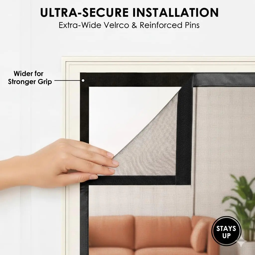 1 Pc Magnetic Insect Screen Door with Automatic Closing, Heavy Duty Fiberglass with Buckle, Designed to Prevent Cat and Dog Scratches, Hands-Free Entry, Black Mosquito Net Curtain for Home, Yard, Bathroom, Easy Installation