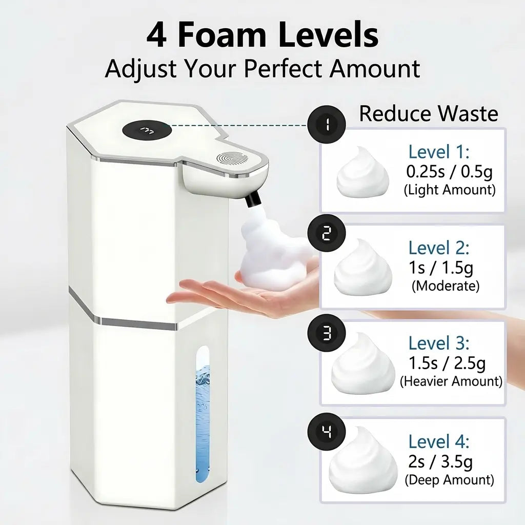 Touchless Automatic Soap Dispenser, USB Rechargeable, 12 Oz Foaming Dispenser with 4 Adjustable Levels, Waterproof Wall-Mounted Smart Soap Pump for Bathroom and Kitchen, Hands-Free Hygiene Home Essential