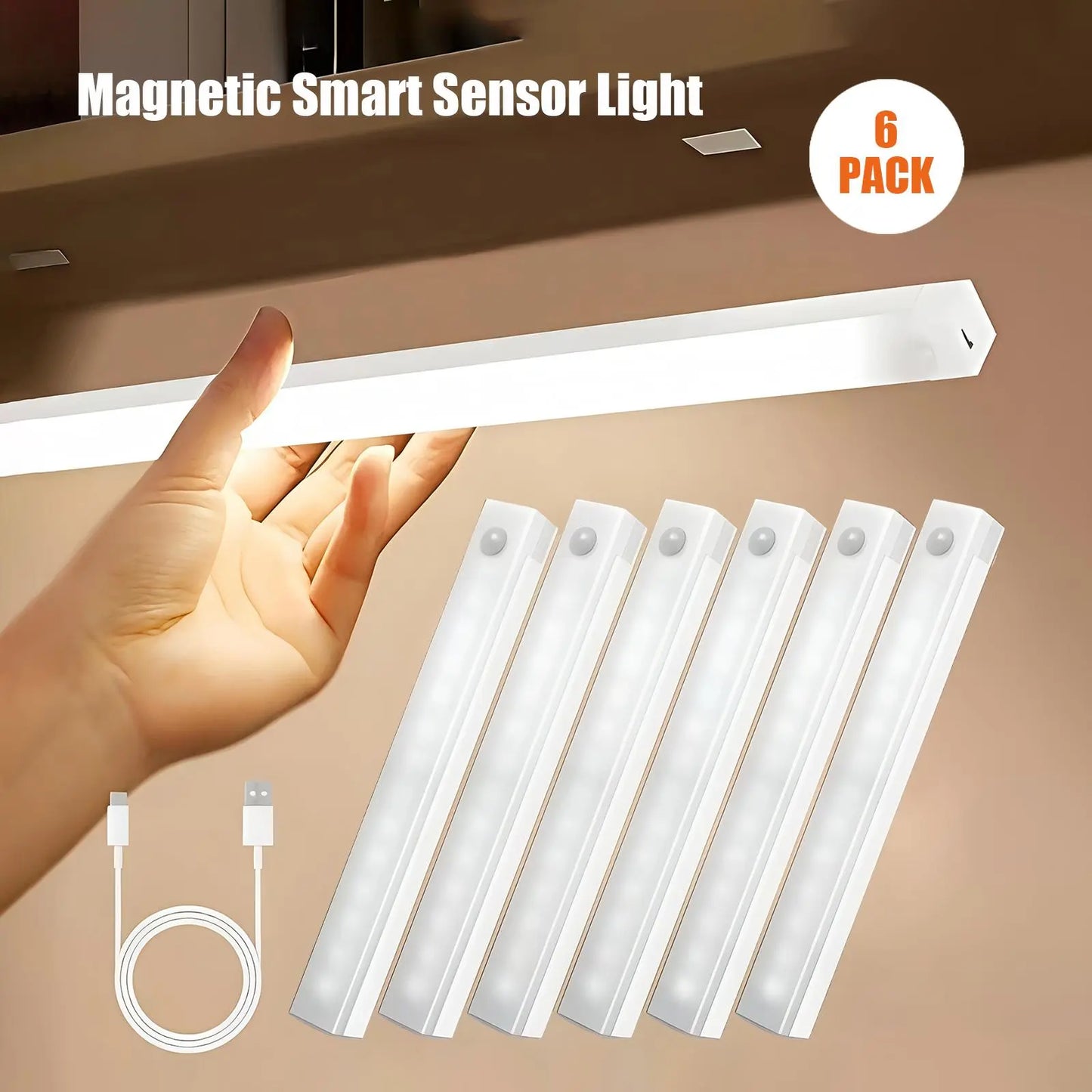 6 Pack Motion Sensor & Light Sensor LED Lights Indoor, Magnetic Wireless Closet Lights Battery Powered, 3 Modes under Cabinet Lighting for Stairs, Kitchen, Bedroom, 11.8In Cool White Can Be Used for Various Holiday Surprises Mothersdaygift Tiktokshop
