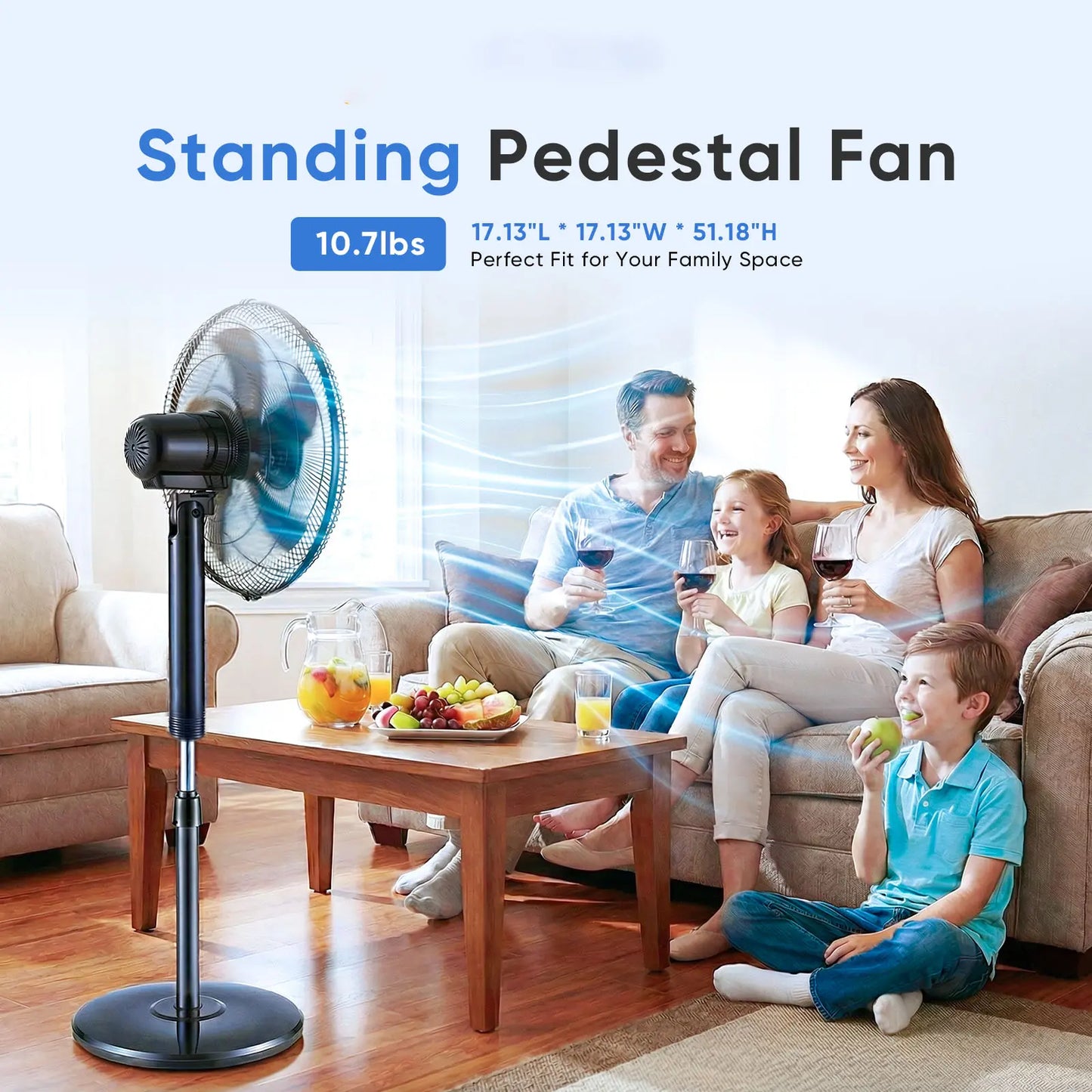 Pedestal Fan with Remote for Bedroom, Living Room, Office, Adjustable Height, 3 Speeds, 3 Modes, Timer, Tilt Head