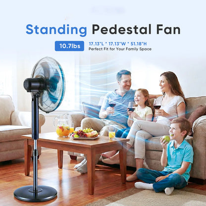 Pedestal Fan with Remote for Bedroom, Living Room, Office, Adjustable Height, 3 Speeds, 3 Modes, Timer, Tilt Head