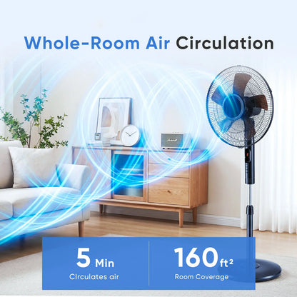 Pedestal Fan with Remote for Bedroom, Living Room, Office, Adjustable Height, 3 Speeds, 3 Modes, Timer, Tilt Head
