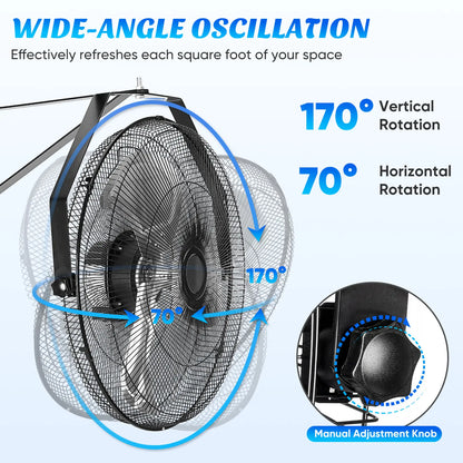 【Mother'Sdaygift】Metal Wall Mount Fan, 3-Speed High Velocity Fan with 3400 CFM, Vertical & Horizontal Adjustable Tilt for Warehouse, Industrial, Greenhouse, Commercial