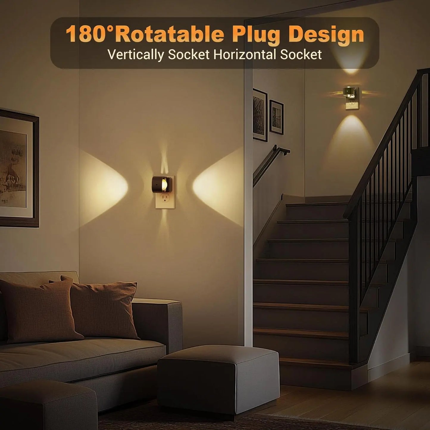 DORESSHOP 180° Rotatable Night Lights Projector, Plug into Wall, Soft Warm Lighting for Hallway, Garden, Party