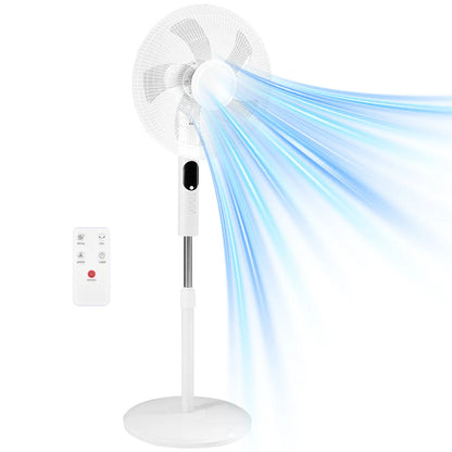 Pedestal Fan with Remote for Bedroom, Living Room, Office, Adjustable Height, 3 Speeds, 3 Modes, Timer, Tilt Head