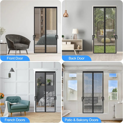 1 Pc Magnetic Insect Screen Door with Automatic Closing, Heavy Duty Fiberglass with Buckle, Designed to Prevent Cat and Dog Scratches, Hands-Free Entry, Black Mosquito Net Curtain for Home, Yard, Bathroom, Easy Installation