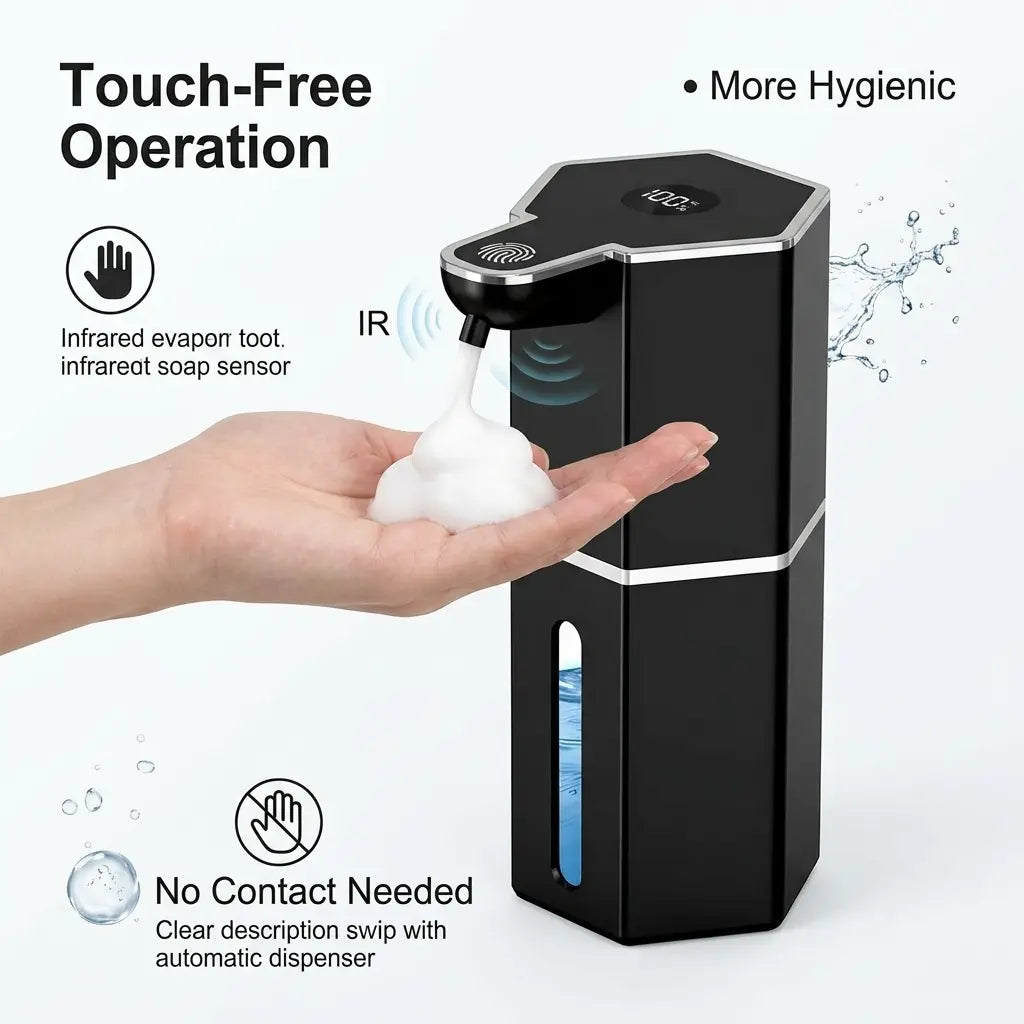 Touchless Automatic Soap Dispenser, USB Rechargeable, 12 Oz Foaming Dispenser with 4 Adjustable Levels, Waterproof Wall-Mounted Smart Soap Pump for Bathroom and Kitchen, Hands-Free Hygiene Home Essential