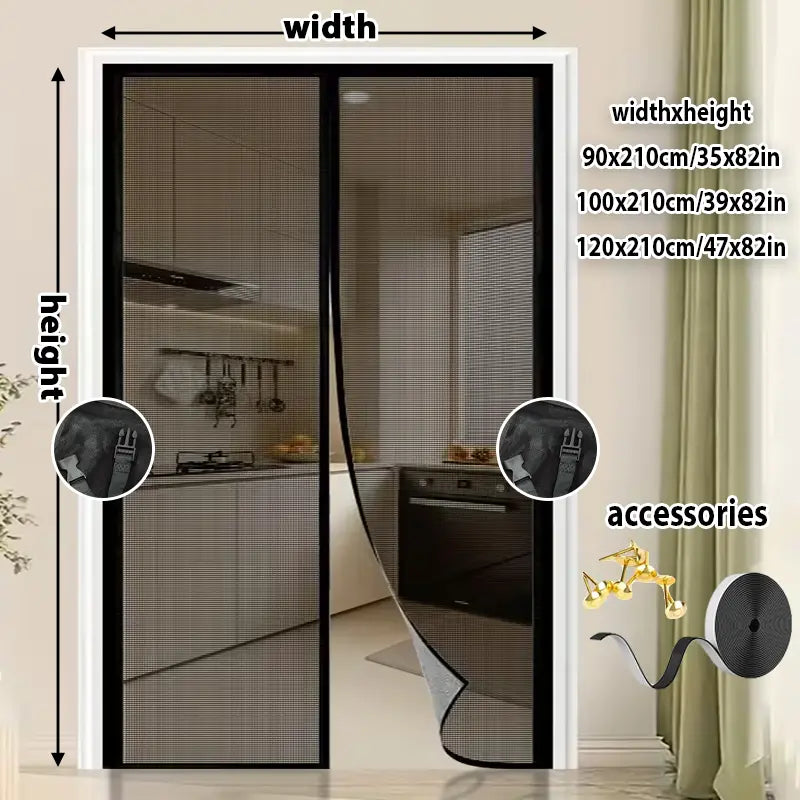 1 Pc Magnetic Insect Screen Door with Automatic Closing, Heavy Duty Fiberglass with Buckle, Designed to Prevent Cat and Dog Scratches, Hands-Free Entry, Black Mosquito Net Curtain for Home, Yard, Bathroom, Easy Installation