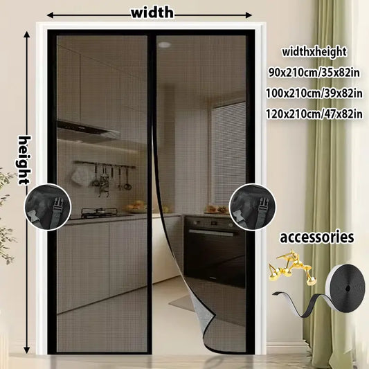 1 Pc Magnetic Insect Screen Door with Automatic Closing, Heavy Duty Fiberglass with Buckle, Designed to Prevent Cat and Dog Scratches, Hands-Free Entry, Black Mosquito Net Curtain for Home, Yard, Bathroom, Easy Installation
