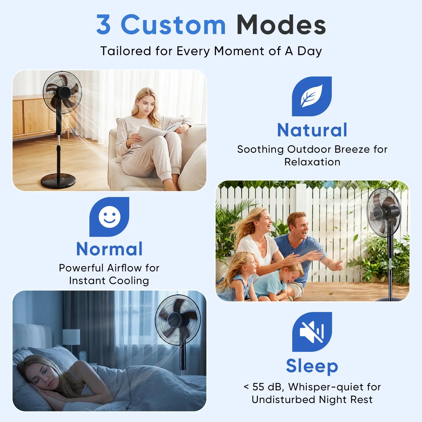Pedestal Fan with Remote for Bedroom, Living Room, Office, Adjustable Height, 3 Speeds, 3 Modes, Timer, Tilt Head